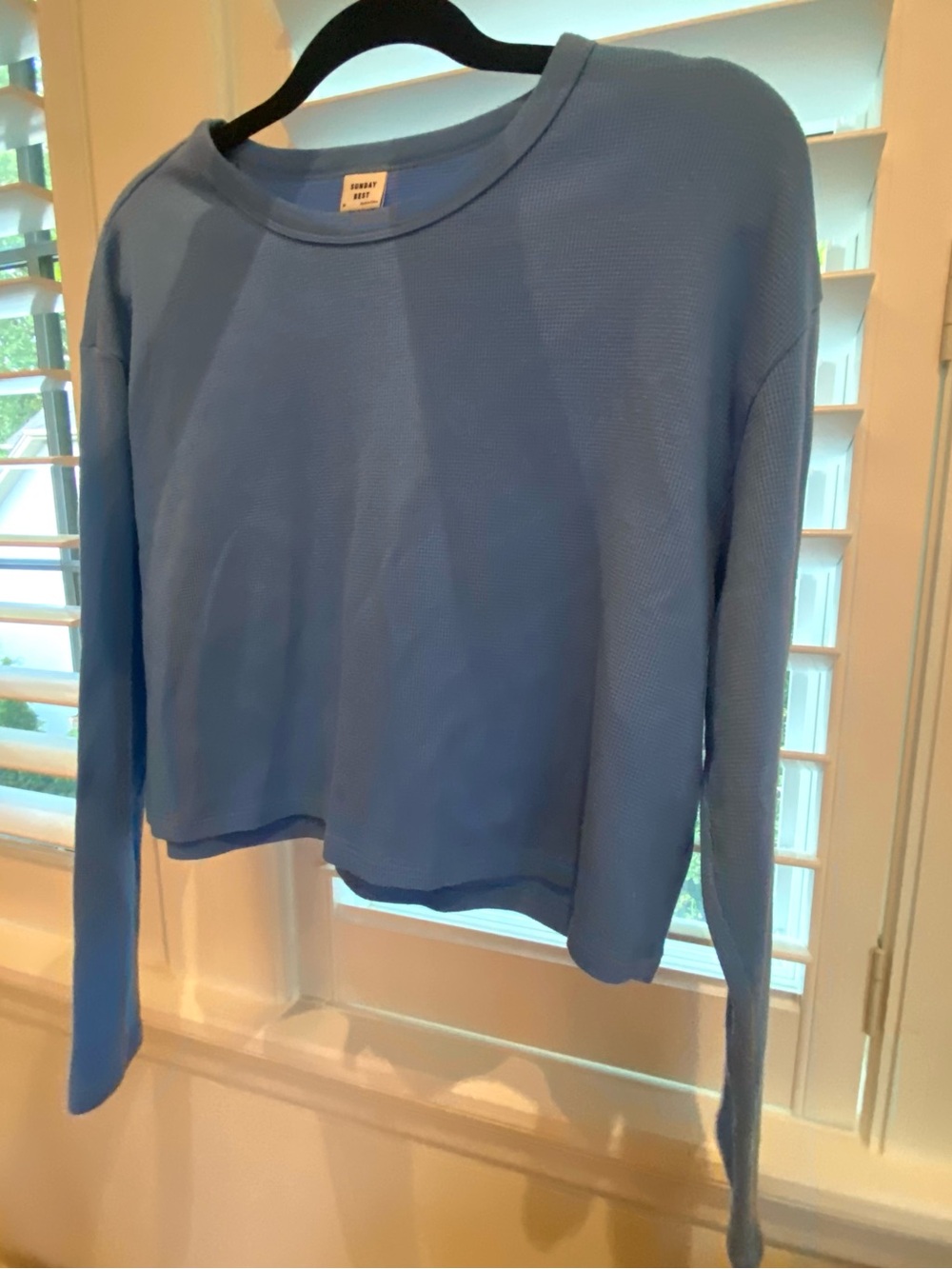 Babaton Light Blue Waffle-Knit Crewneck Top
